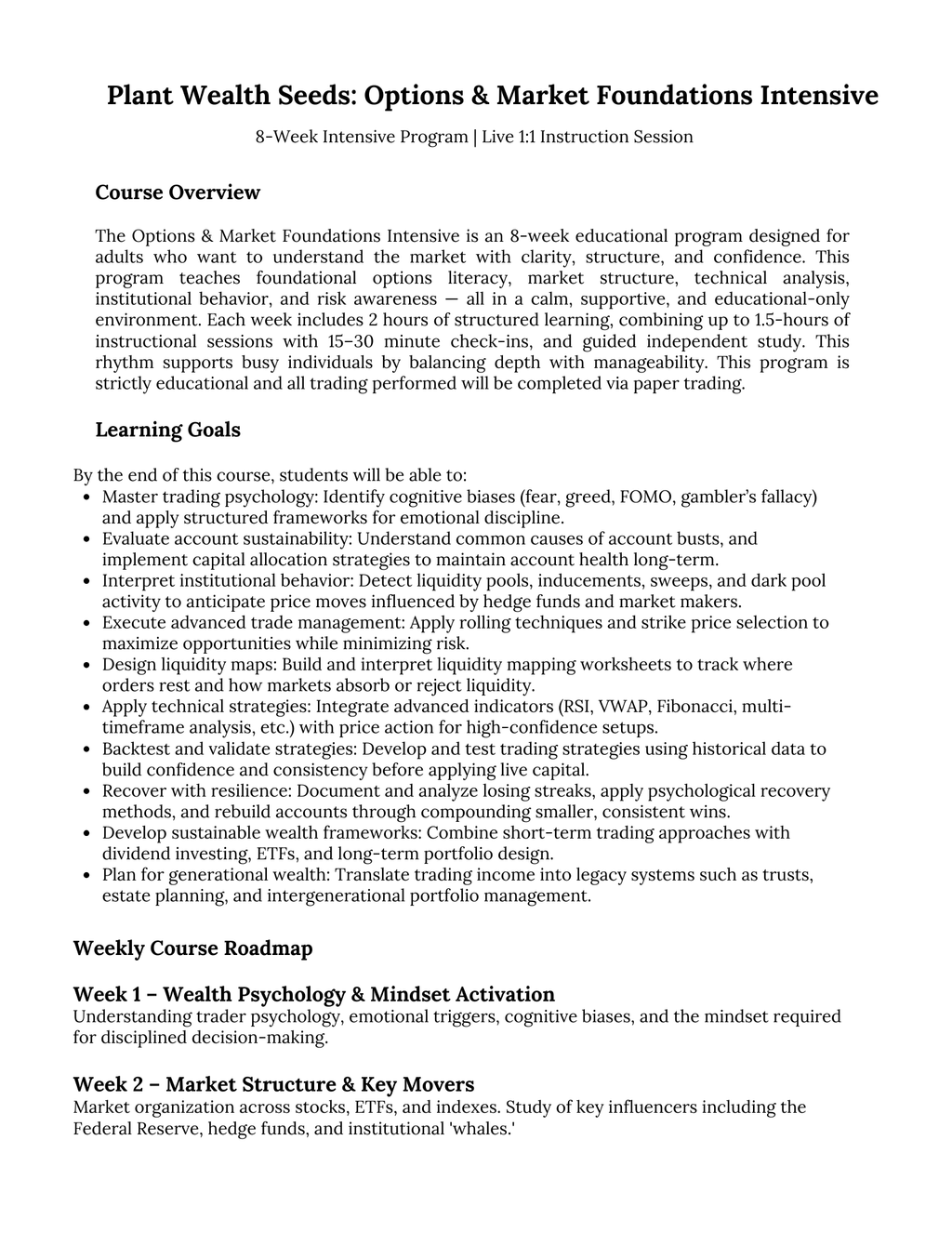 Options and Market Foundations Intensive